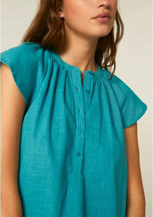Turqoise Shoulder Blouse With Dropped Sleeves Compania Fantastica