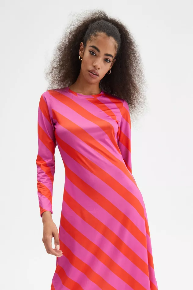 Gloria Midi Dress Compania Stripe With Red-Pink - Print Fantastica BOUTIQUE COTTONCANDY 