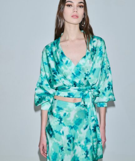 Gaia Wrap Blouse - Emerald Flowers Mix & Match