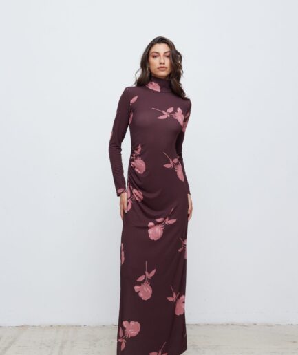 Gloria Dress - Brown/Dusty Pink Peonies Mix & Match