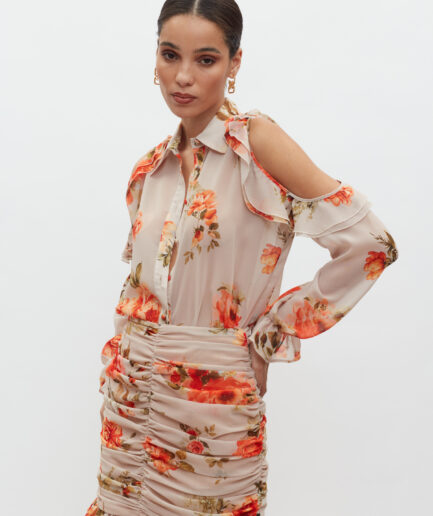 Angie Mini Skirt - Beige / Orange Floral Mix & Match