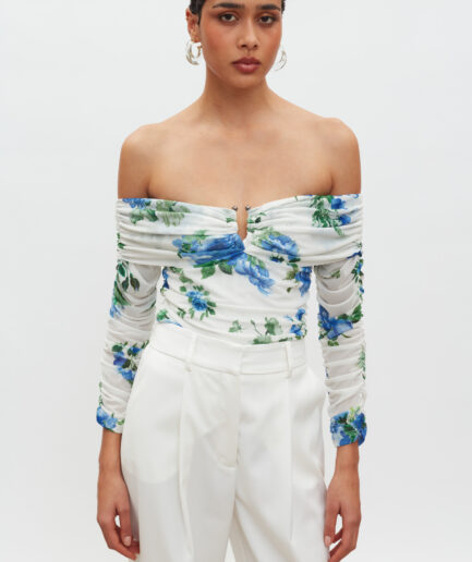 Denise Top - White/Blue Floral Mix & Match