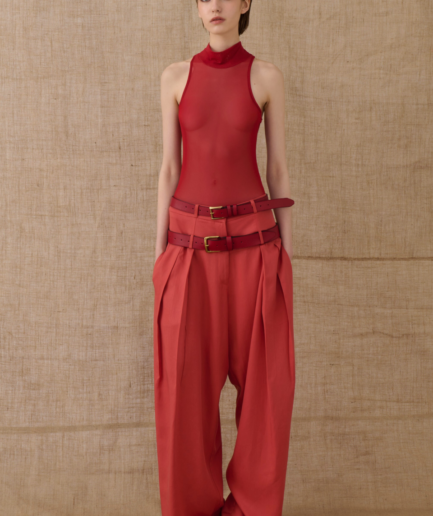 Sanguine Red Double-Belted Pants Vassia Kostara