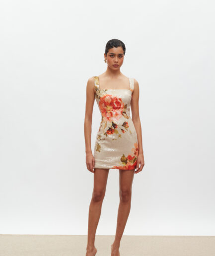 Kali Mini Sequin Dress - Beige / Orange Mix & Match