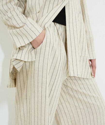 Marisa Striped Linen Trousers – Beige Dolce Domenica