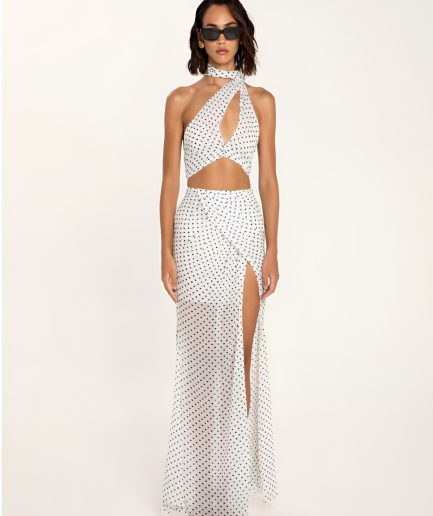 Eros Ruched Maxi Skirt White Vassia Kostara