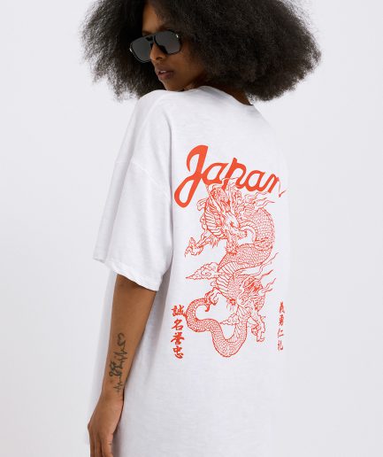 Red Dragon T-Shirt Oversize White / Black Dolce Domenica