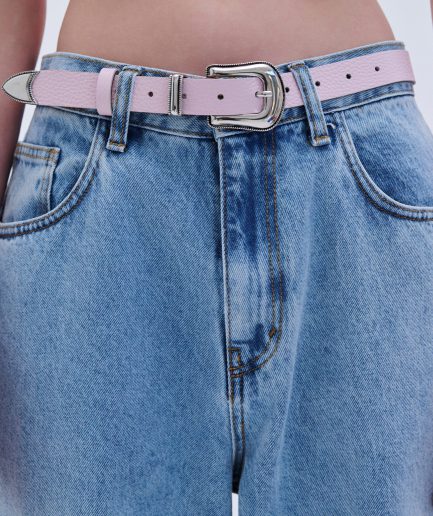 Belt Leather Metal V Tip - Pink Combos