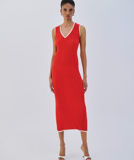 Dress Maxi V Stripe - Red Combos