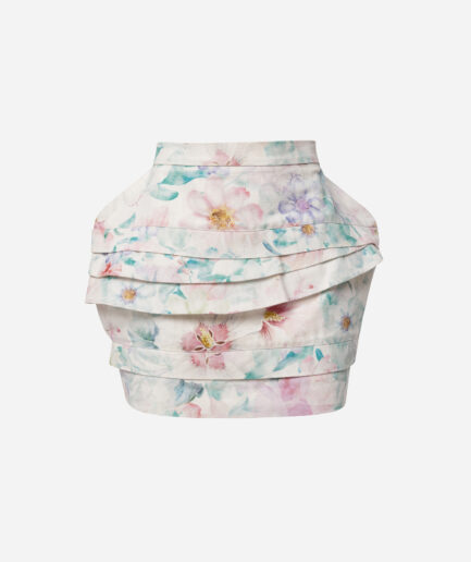 Pastel Floral Print Mini Skirt Denim Vassia Kostara