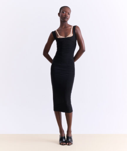 Black Fitted Midi Dress Vassia Kostara