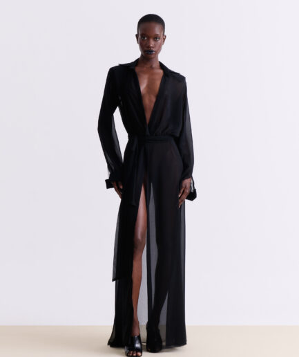 Black Silk Sheer Maxi Dress Vassia Kostara