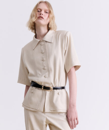 Beige Short-Sleeve Blazer Vassia Kostara